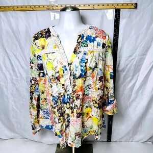 Maeve Anthropologie Abella Floral Patchwork/Peplum Blouse/Crochet Trim ~ Size 10